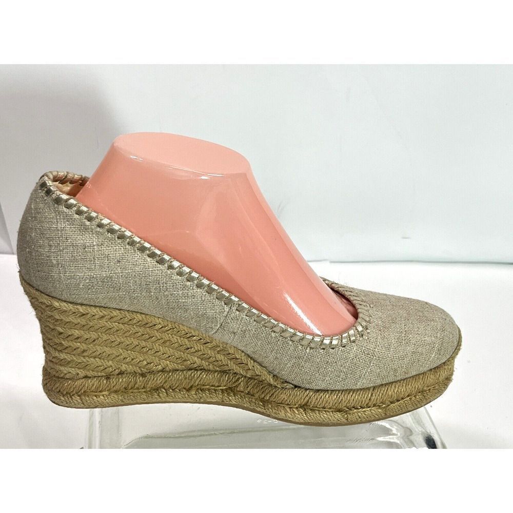 Jack Rogers Palmer Closed Toe Canvas Espadrille Wedge Size‎ 9 Gold Tan